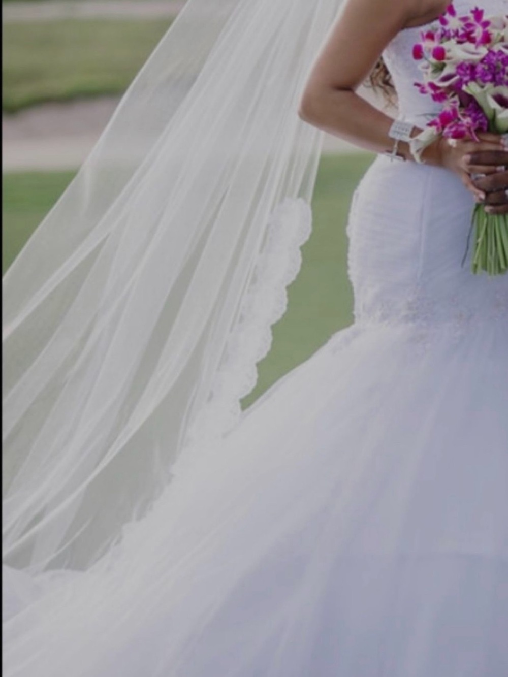 Alfred Angelo White Bridal Veil with Scalloped Lace Edge